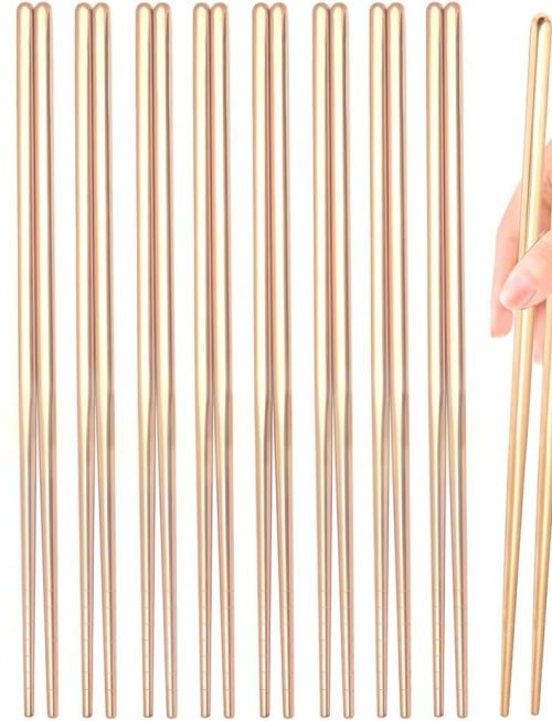 10 Pairs Stainless Steel Chopsticks Reusable,Metal Reusable Chopsticks,9 Inch(Gold Chop sticks reusable dishwasher safe）