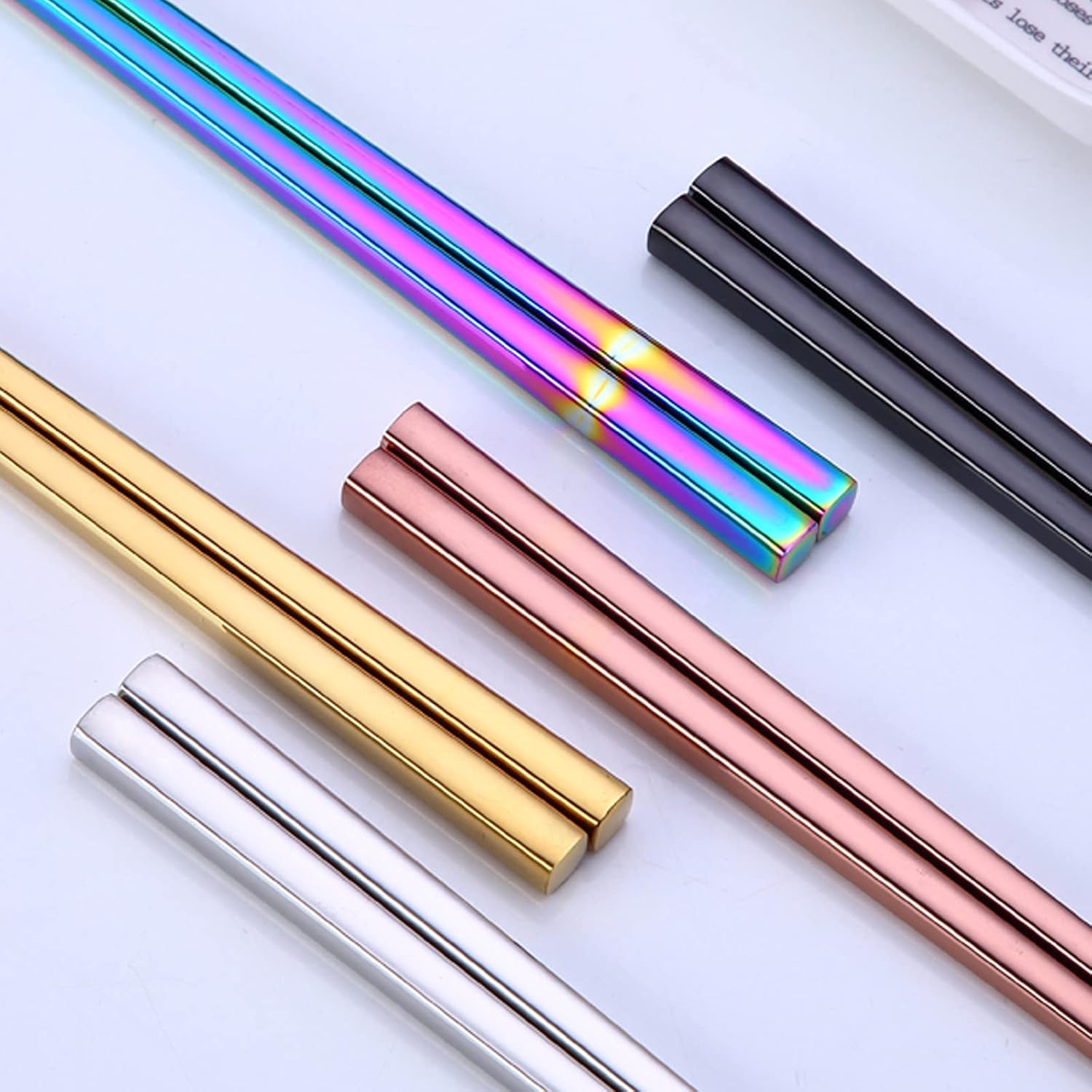 Stainless Steel Chopsticks - 5 Pairs Gold Reusable Dishwasher Safe Chopsticks, 304 Stainless Steel, Easy to Use (No Color Fading) - Image 2